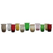 Eleven late 19th Century Murano glass small beakers, each in a different colour with flared rim