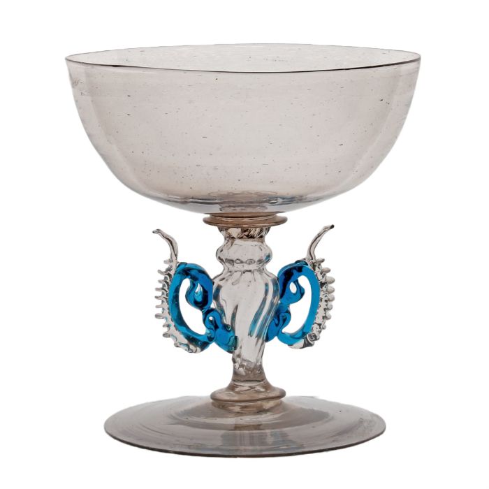 A 17th Century Facon de Venise wine coupe, circa 1670, probably Netherlands, with applied blue - Image 2 of 2
