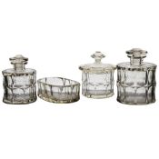 A circa 1913 Moser Karlsbad glass dressing table set, cut glass to include three lidded pots an an