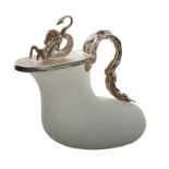 A Victorian frosted glass askos, circa 1870, with a plated mount showing a hippocampus and a