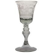 A finely engraved 18th Century Dutch wine glass, engraved 'het welvaaren van onze landerijen (the