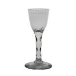 18th century English facet stem wine glass, circa 1770, engraved P. Davies, 14.5cm tall The Cycle