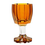 A mid 19th Century Bohemian flat cut amber glass goblet, circa 1840, flat cut with 12 pointed