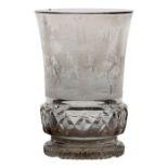 An early 20th Century finely engraved beaker, with a forest scene and stags, probably produced in