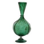 A late 19th Century Murano glass vase, Venetian revival, green glass with dimpled ribs and neck