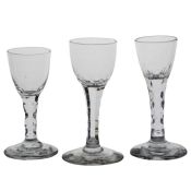 Three 18th Century facet stem wine glasses, circa 1780, with ovoid bowls and facet cut stems, 12cm