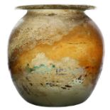 A rare Roman glass cinerarium, 2nd - 3rd Century AD the large globular body with wide arched lip,