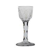 An 18th Century wine glass, English circa 1780, with a rose and forget-me-not engraved bowl above