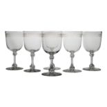 A set of six 19th Century large water goblets, English circa 1860, finely engraved with roses and