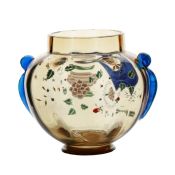 A late 19th Century Bohemian chinoiserie enamelled brown glass vase, circa 1880, probably my