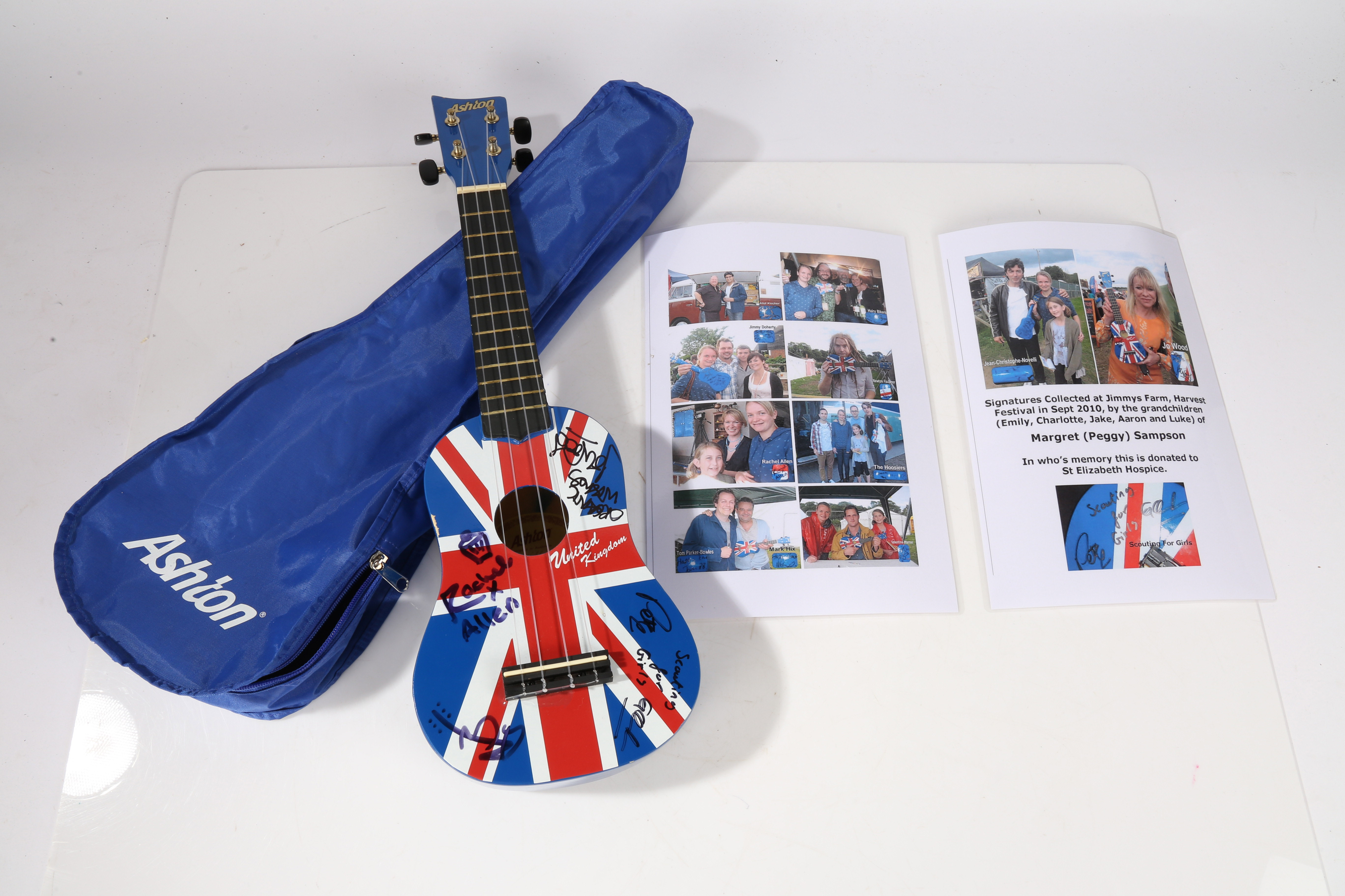 A Signed ukulele, the sigature were collected at Jimmy Farm Harvest Festival 2010, with signatures - Image 2 of 2