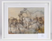 Bridget Lapsley paintings, "5 Horses" Charcoal housed within white and glazed frame We would like to