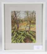 Bridget Lapsley "Spring Pond Alder Carr" pastels housed within white and glazed frames  We would