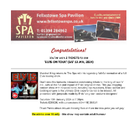 Two tickets of Elvis on tour at the Spa Pavillion of Felixstowe We would like to thank Spa Pavillion