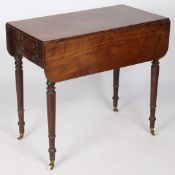 A 19TH CENTURY MAHOGANY DROP LEAF TABLE.