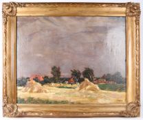 WILHELM HEMPFING (1886-1948) STORMY LANDSCAPE WITH HARVEST FIELD.