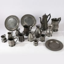 A COLLECTION OF 19TH CENTURY AND LATER PEWTER (15).