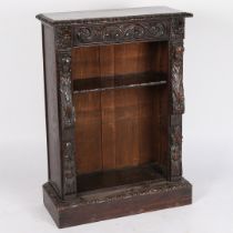 A 19TH CENTURY OPEN BOOKCASE IN THE 17TH CENTURY MANNER.