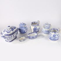 A COLLECITON OF 19TH CENTURY BLUE AND WHITE TRANSFER DECORTAED POTTERY, (7).