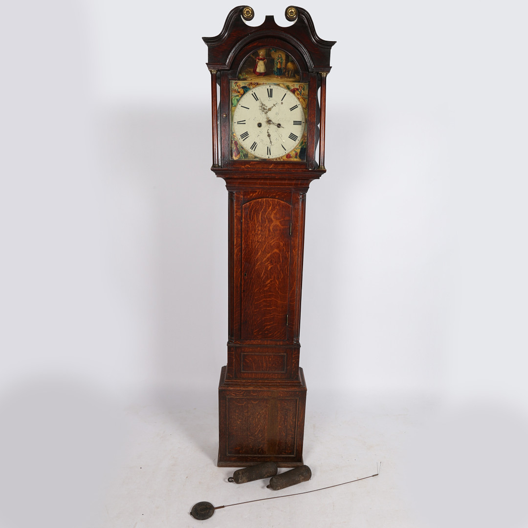 A GEORGE III OAK CASED LONGCASE CLOCK.