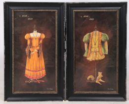 AFTER LIEVE HERMAN, PAIR OF OLEOGRAPH STUDIES OF 16TH CENTURY COSTUMES (2).
