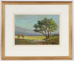 D HARMER HAYES. D HARMER HAYES (20TH CENTURY) SHEPHERD AND SHEEP AT SUNSET.