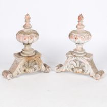 A PAIR OF SUBSTANTIAL CAST IRON ANDIRONS/FIREDOGS.