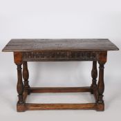 A 17TH CENTURY AND LATER OAK CENTRE TABLE.