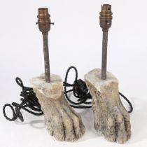 A PAIR OF LAMPS FORM FROM STONE CLAW FEET.