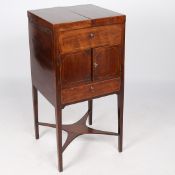 A 19TH CENTURY MAHOGANY AND BOXWOOD STRUNG WASHSTAND.