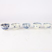 A COLLECTION OF FIVE 18TH/19TH CENTURY PORCELAIN TEABOWLS, (5).