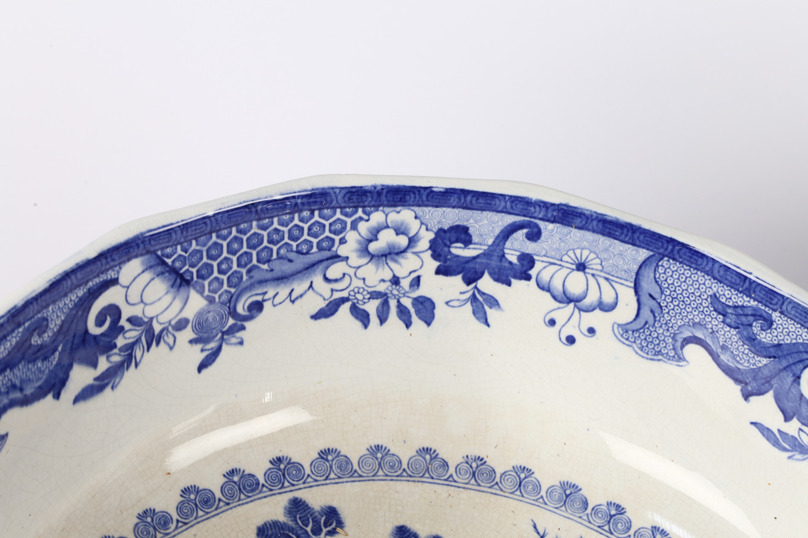 TWO LARGE BLUE AND WHITE TRANSFER DECORTAED BASINS/BOWLS. - Image 2 of 11