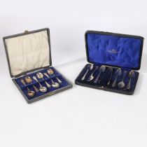 TWO CASED SETS OF SIX GEORGE V SILVER TEASPOONS (2).