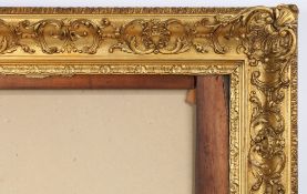 19th century English straight picture frame with ornate corners and inner stretcher - rebate size