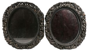 Pair of Oriental intricately carved hardwood picture frames - rebate size 13in x 10.5in (2)