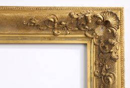 19th century Straight pattern picture frame with heavy moulded corners (A/F) - rebate size 28in x