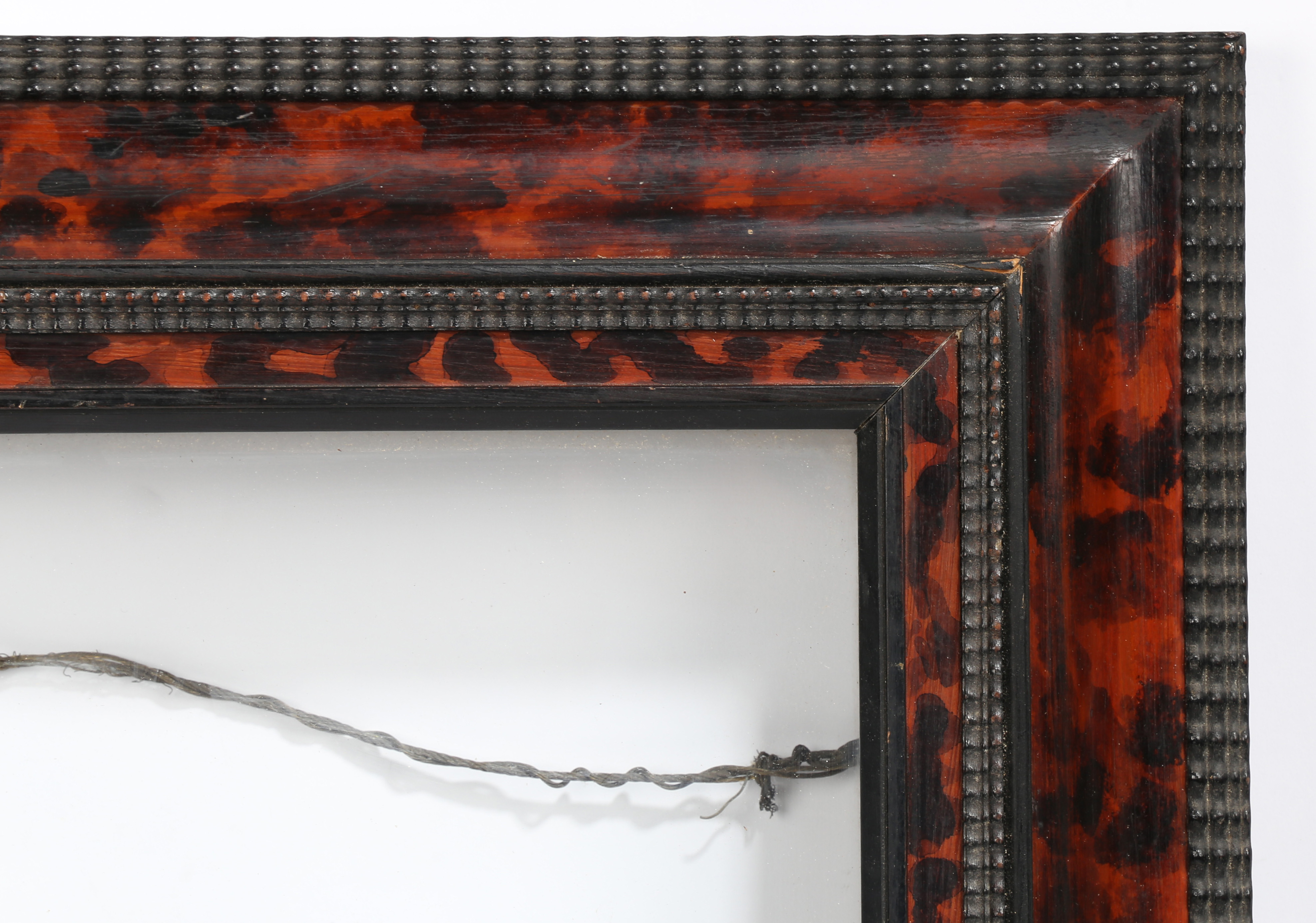 19th century faux tortoise shell picture frame, glazed - rebate size 23inx 18in