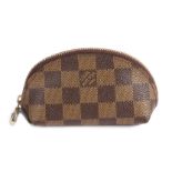 A Louis Vuitton coin purse, of arched form with chequerboard leather body and gilt zip, 13cm wide,
