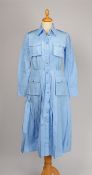 A Prada pale blue cotton 'safari' shirt dress with multiple pockets and pleated skirt, size 38
