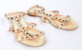 A pair of Valentino 'rockstud' flat pastel stripe sandals, Size 35.5.