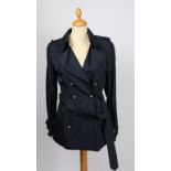 A Chanel cotton navy double breasted short mackintosh coat, size 34.