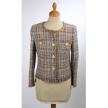 A Chanel multi-coloured short tweed jacket with pastel CC logo buttons, size 36