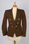 A Balmain khaki green wool double breasted blazer with gold buttons, size 36.