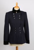 A Chanel military style wool coat with velvet lapel and pewter coloured buttons, size 36.