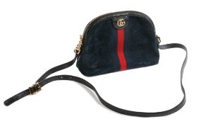 A Gucci Ophidia small shoulder bag, in blue suede with gilt GG logo and zip terminals, black