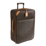 A Louis Vuitton suitcase, with monogrammed leather exterior and collapsible handle, 45cm wide,