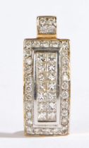 An 18 carat yellow gold and diamond pendant, of curved rectangular form set with fourteen square cut