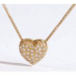 An 18 carat yellow gold pendant necklace, the pendant of heart form encrusted with round brilliant