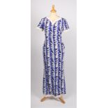A Chanel blue and white floor length silk dress, size 34.