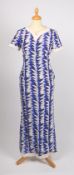 A Chanel blue and white floor length silk dress, size 34.